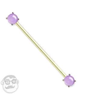 14G Gold PVD Double Amethyst Stone Industrial Barbell