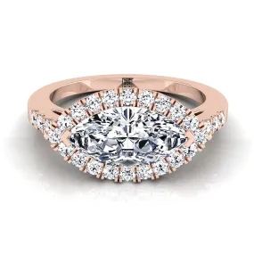 14K Rose Gold Marquise  Diamond Horizontal Fancy East West Halo Engagement Ring -1/3ctw