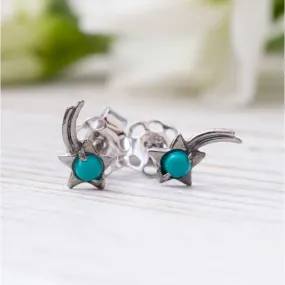 14K White Gold Star Turquoise 2mm Stud Earrings