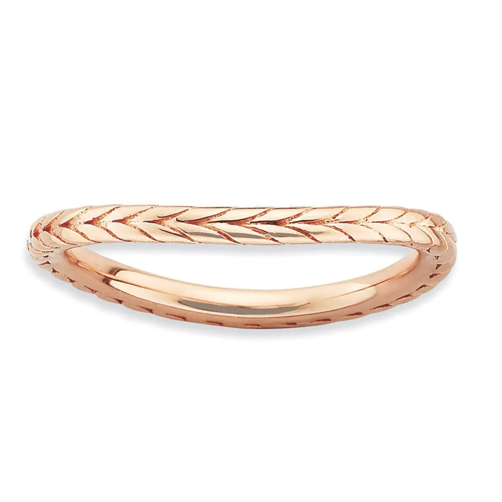 1.5mm Stackable 14K Rose Gold Plated Silver Curved Wheat Band