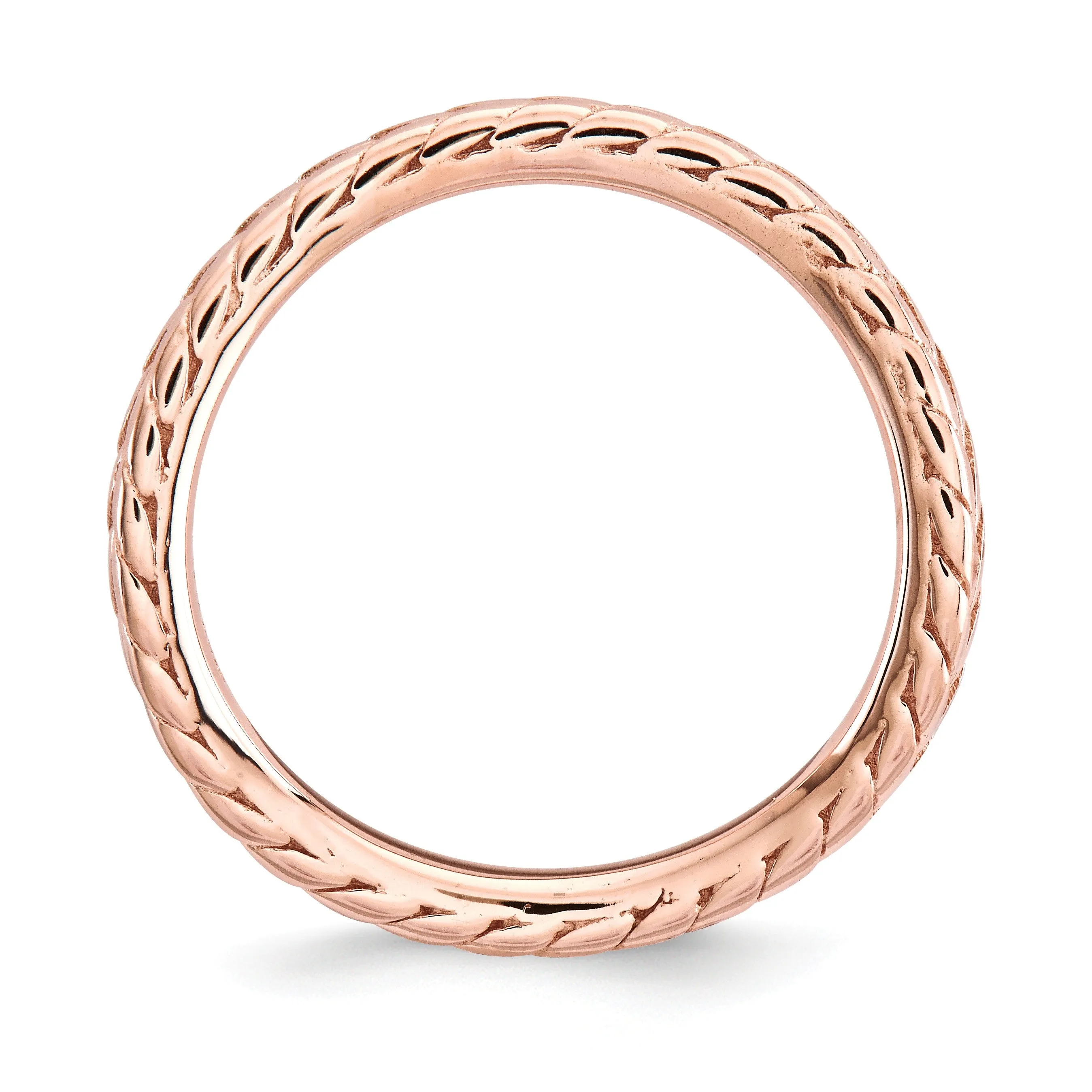 1.5mm Stackable 14K Rose Gold Plated Silver Curved Wheat Band