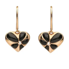 18ct Rose Gold Whitby Jet Diamond Faceted Cushion Earrings