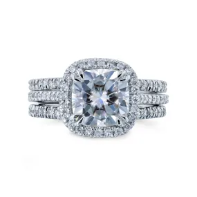 2-1/2ct.tw Original Cushion 7.5 Halo Bridal Stack - Forever One - Notched Bands