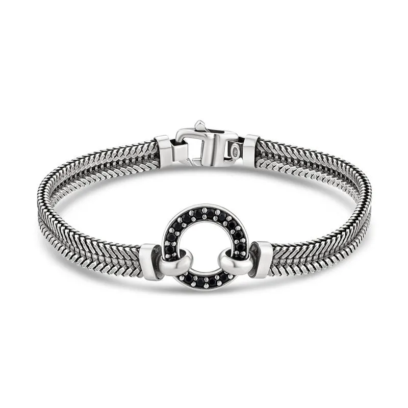 925 Sterling Silver Black Circle Bracelet with Black Zirconia