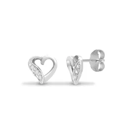 9ct Heart White Gold Diamond Stud Earrings