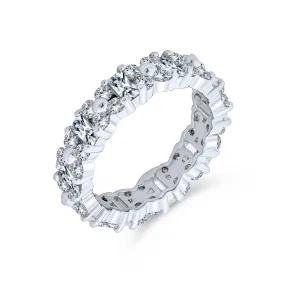 AAA CZ Round & Baguette Flower Eternity Wedding Band Ring .925 Silver