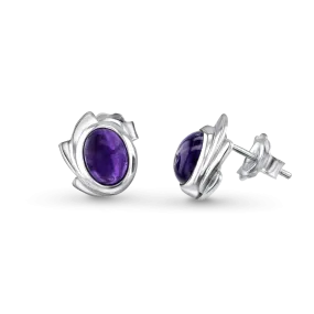 Amethyst and Silver Stud Earrings