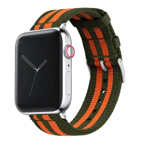 Apple Watch Two Piece NATO® Style Army Green Orange Watch Band (SALE)