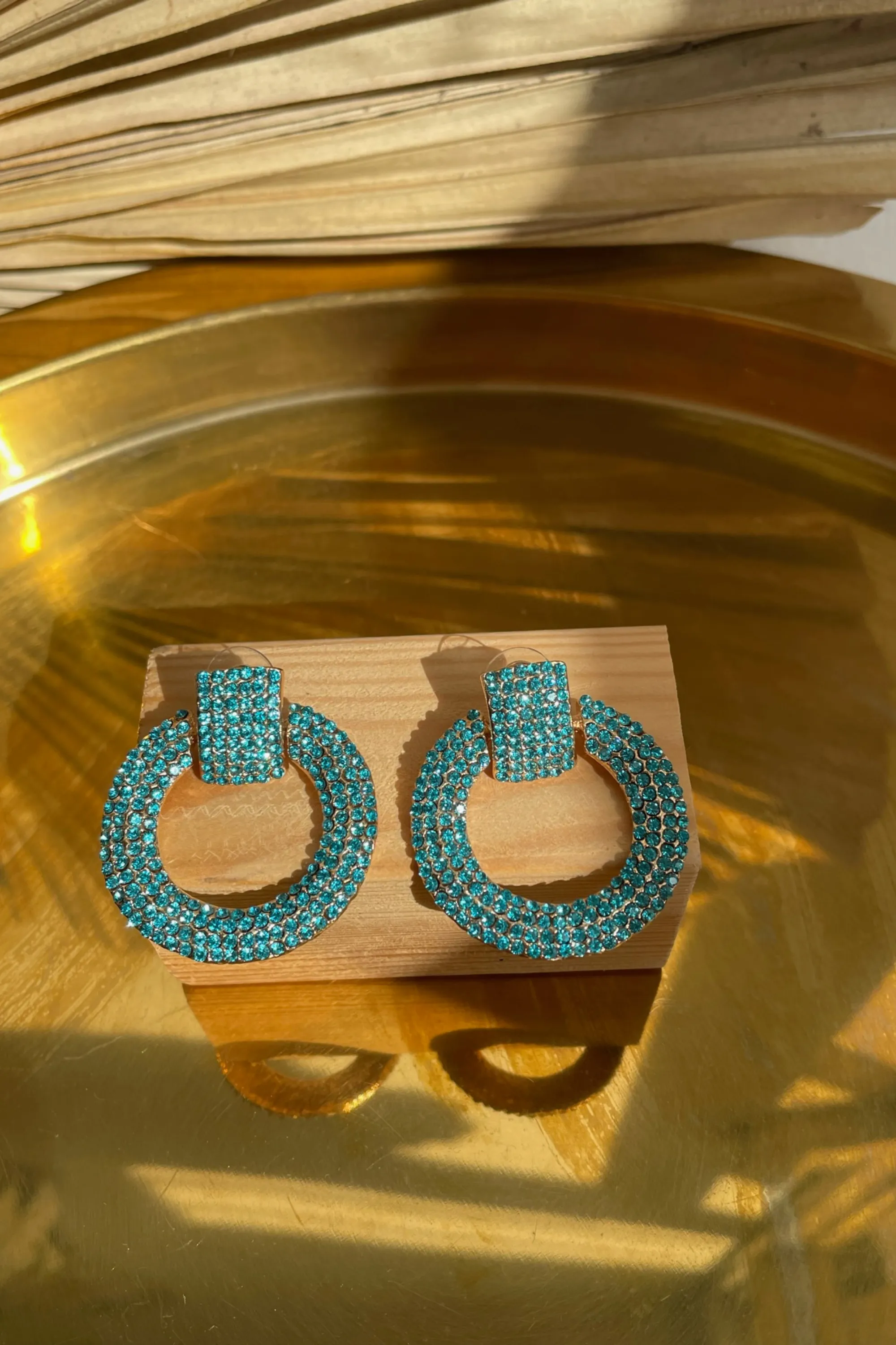 Blue diamante circular hoop earrings