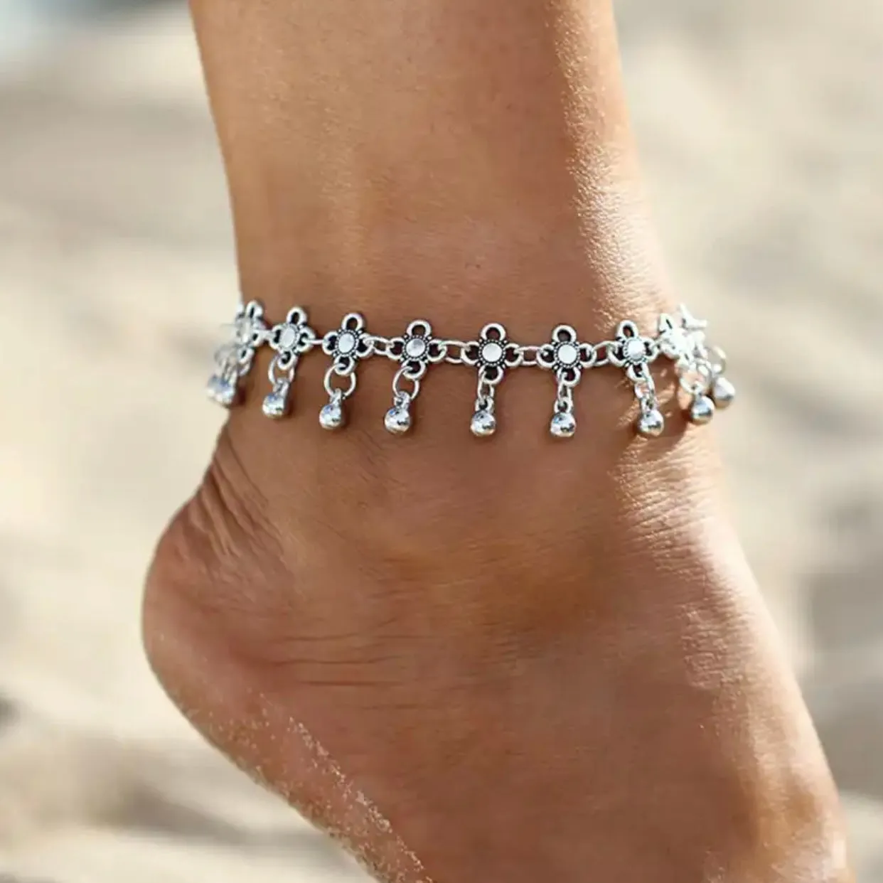 Boho Flower Anklet - Silver