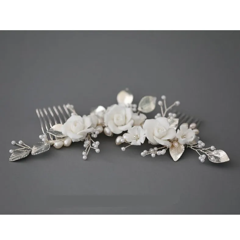 C214. Rose hair comb for bride.