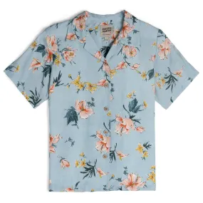 Camp Collar Shirt - Silky Flowers - Pale Blue