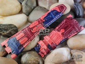 Capolavoro Camo Red Blue Alligator Leather Strap For Audemars Piguet Royal Oak Offshore 42mm 26170