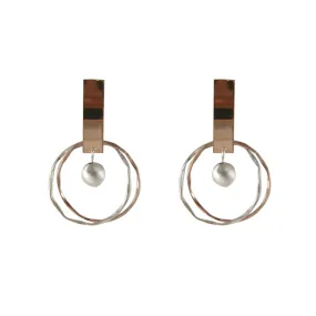 Cutout big circle with drop solid ball Rose Gold Sterling Silver Earrings