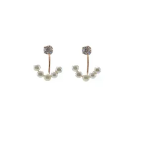 CZ with Quartet Hanging Pearl Rose Gold Sterling Silver Studs