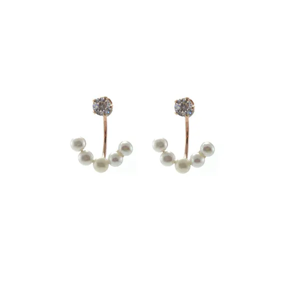 CZ with Quartet Hanging Pearl Rose Gold Sterling Silver Studs