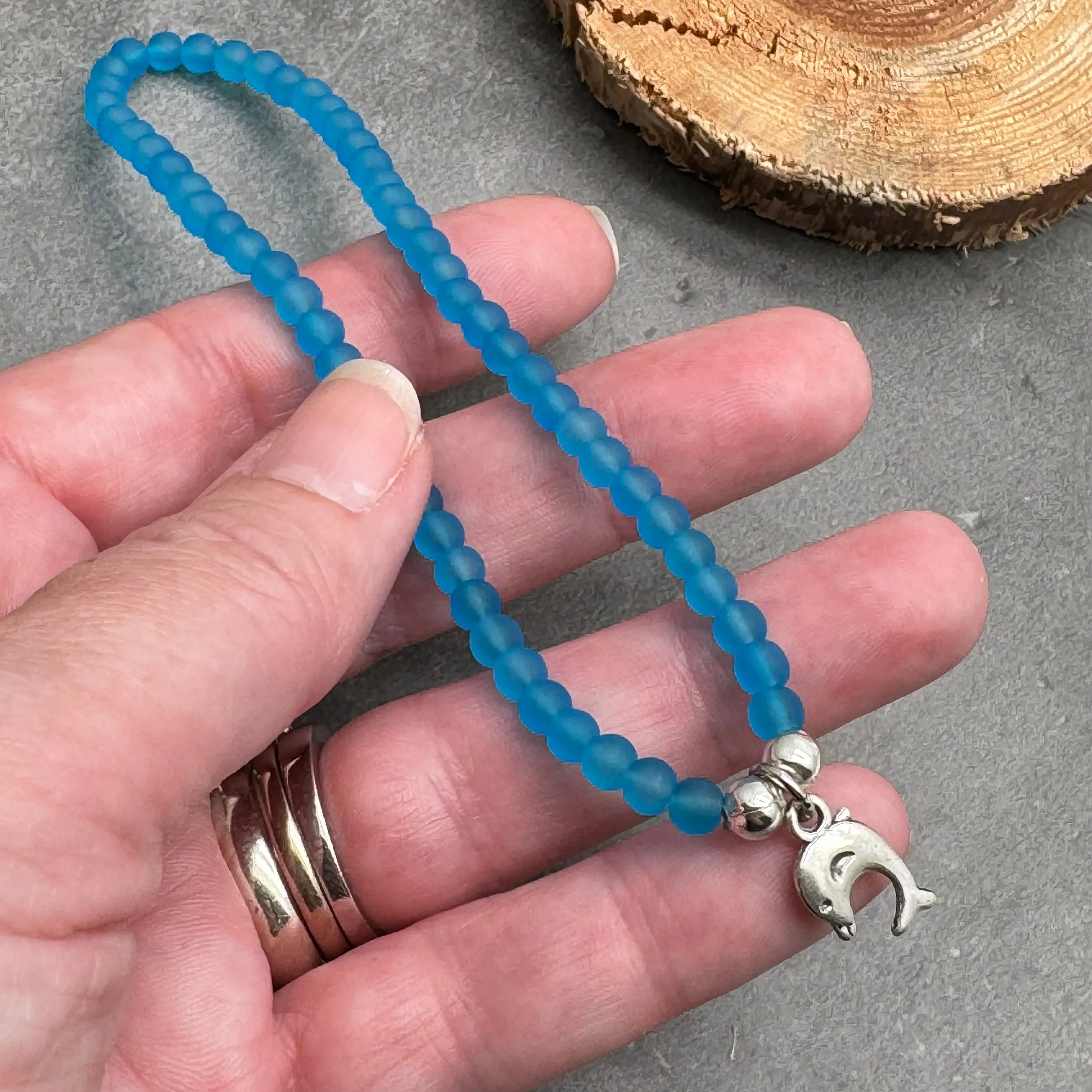 Dolphin Charm Frosted Bead Anklet - Colour Choice