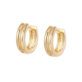 Double Ridge Huggie Hoop Earrings 18ct Gold Plate