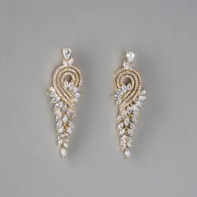 Elegant CZ Earrings with Leaf Drape and Swirl