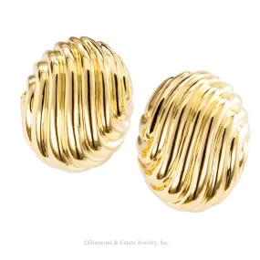 Estate Fluted Yellow Gold Clip Earrings