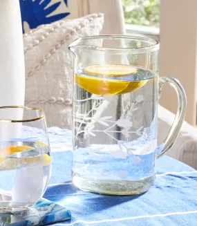 Etched Floral Glass Pitcher