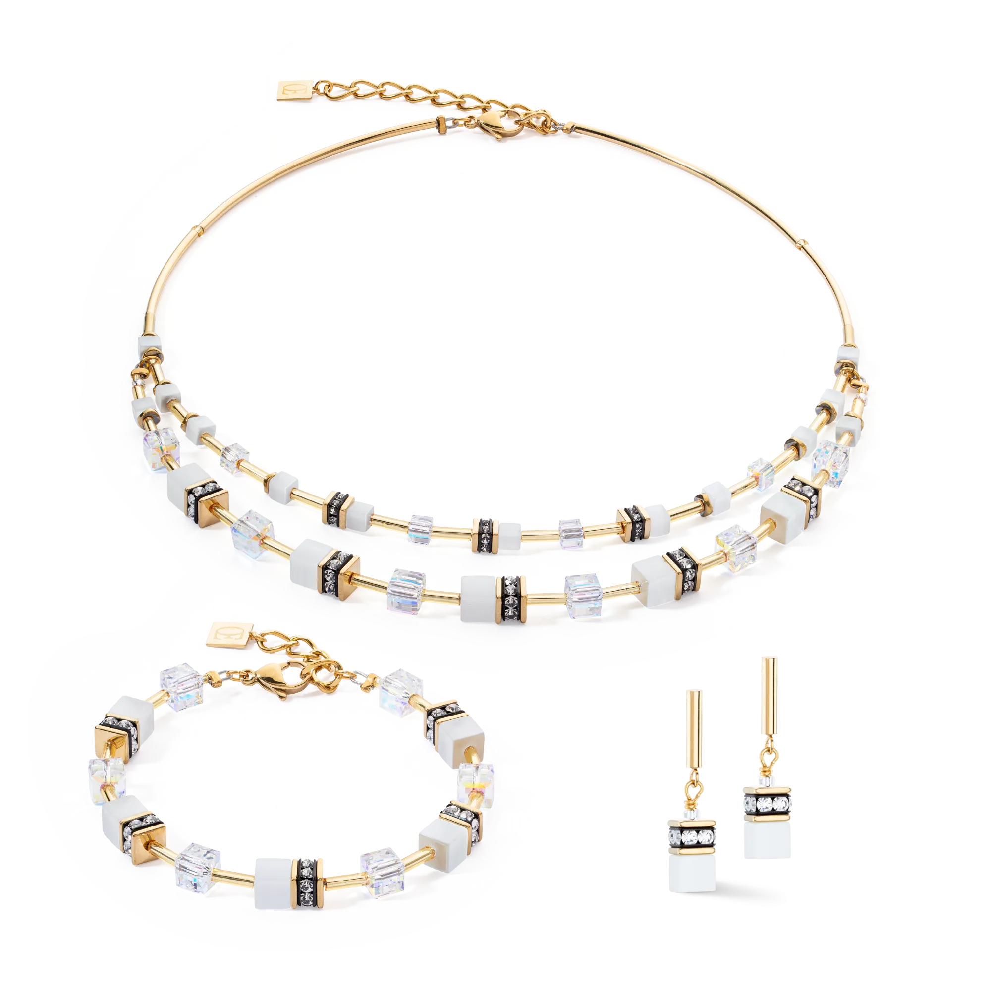 GeoCUBE® Iconic Layer earrings gold-white