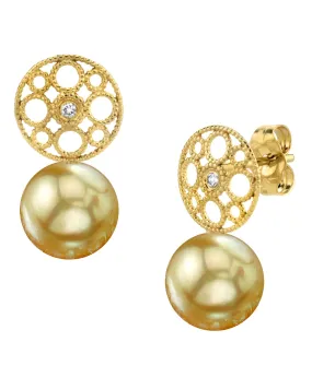 Elegant Golden South Sea Pearl & Diamond Faye Drop Earrings - Luxe Jewelry Accessory