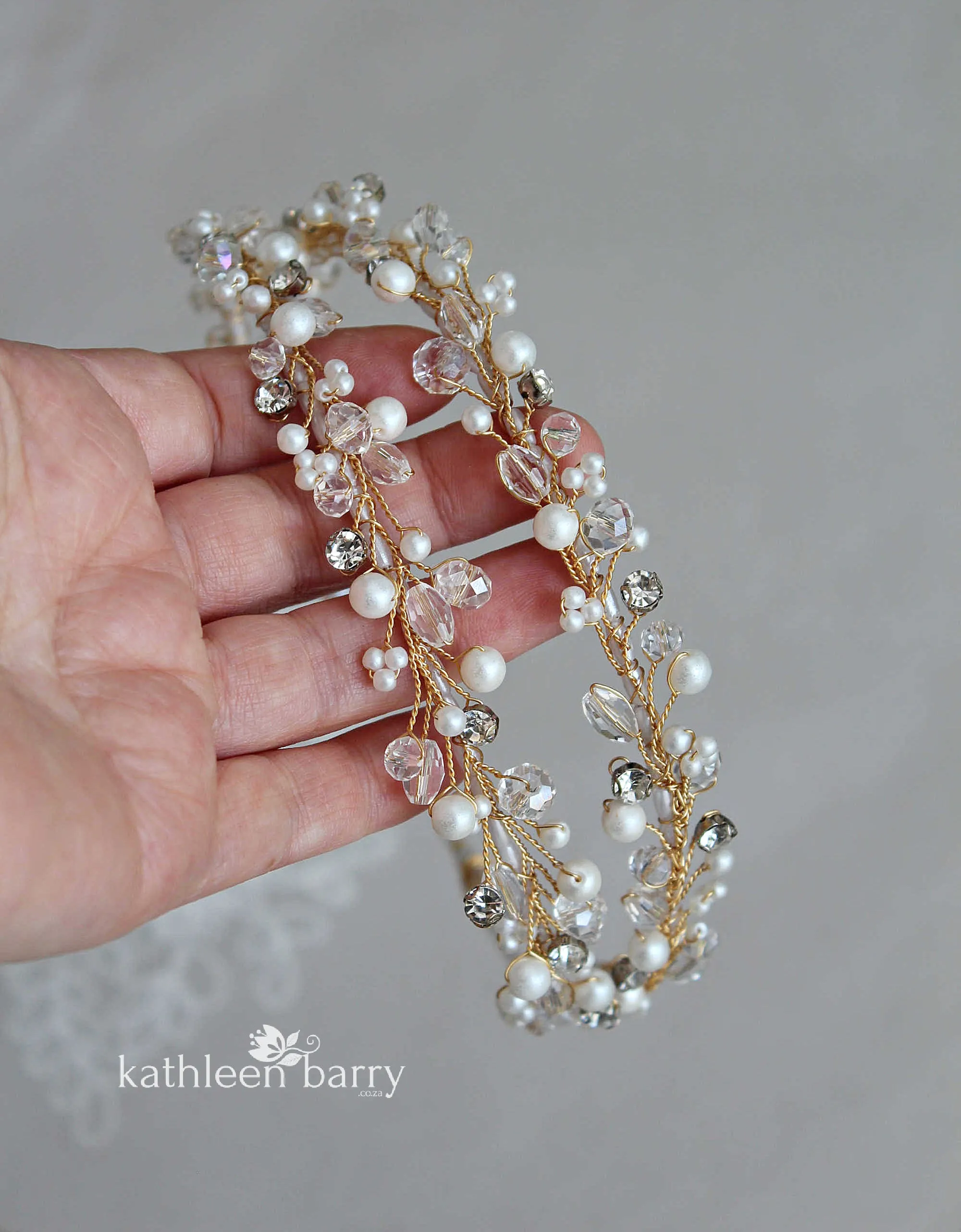 Joanne double strand headband crystal, pearl and rhinestone - Gold, Silver or rose gold options