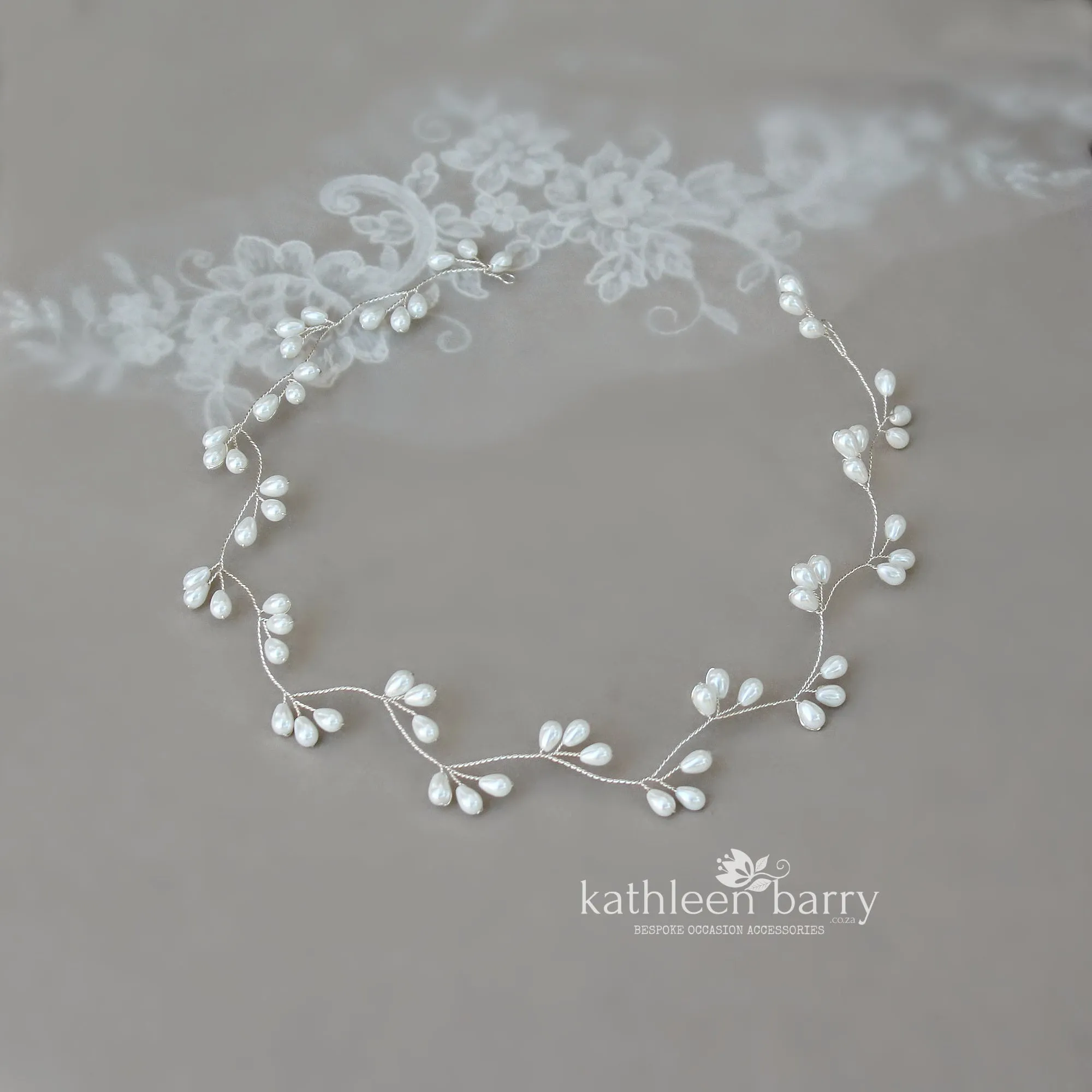 Libby hair wreath headband simple pearl drops available in silver, gold and rose gold