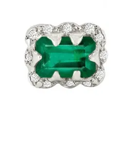 Micro Queen Emerald Cut Emerald Earrings with Sprinkled Diamonds