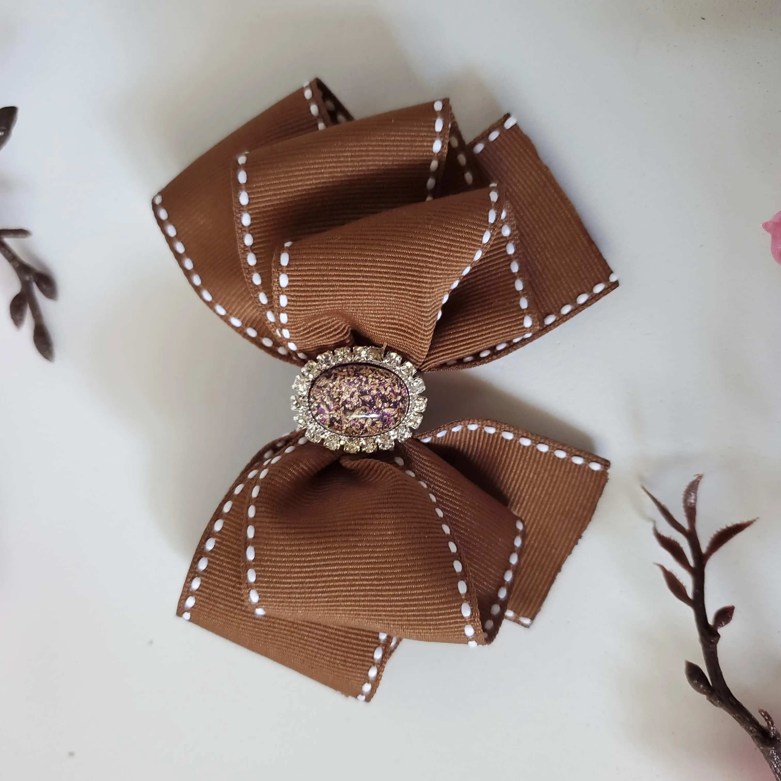 Ribbon Hair Bow with Diamond center