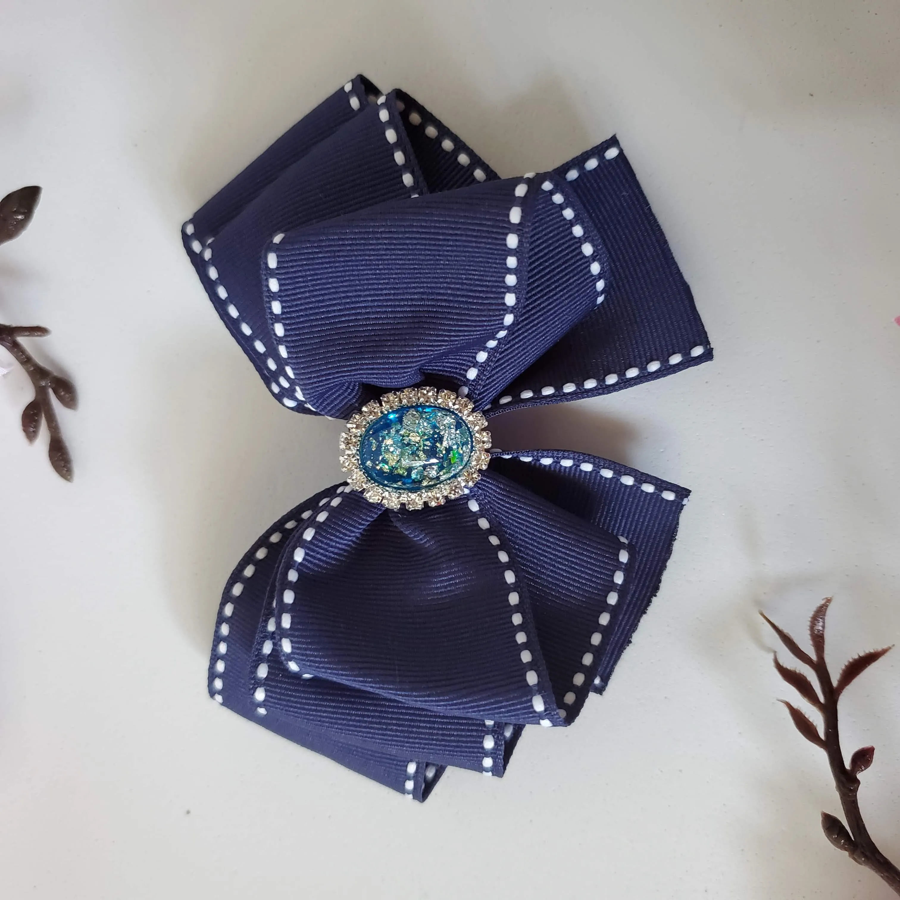 Ribbon Hair Bow with Diamond center