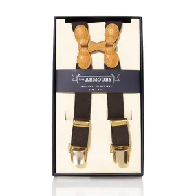 Tan Leather/Gold Clip Braces - Brown